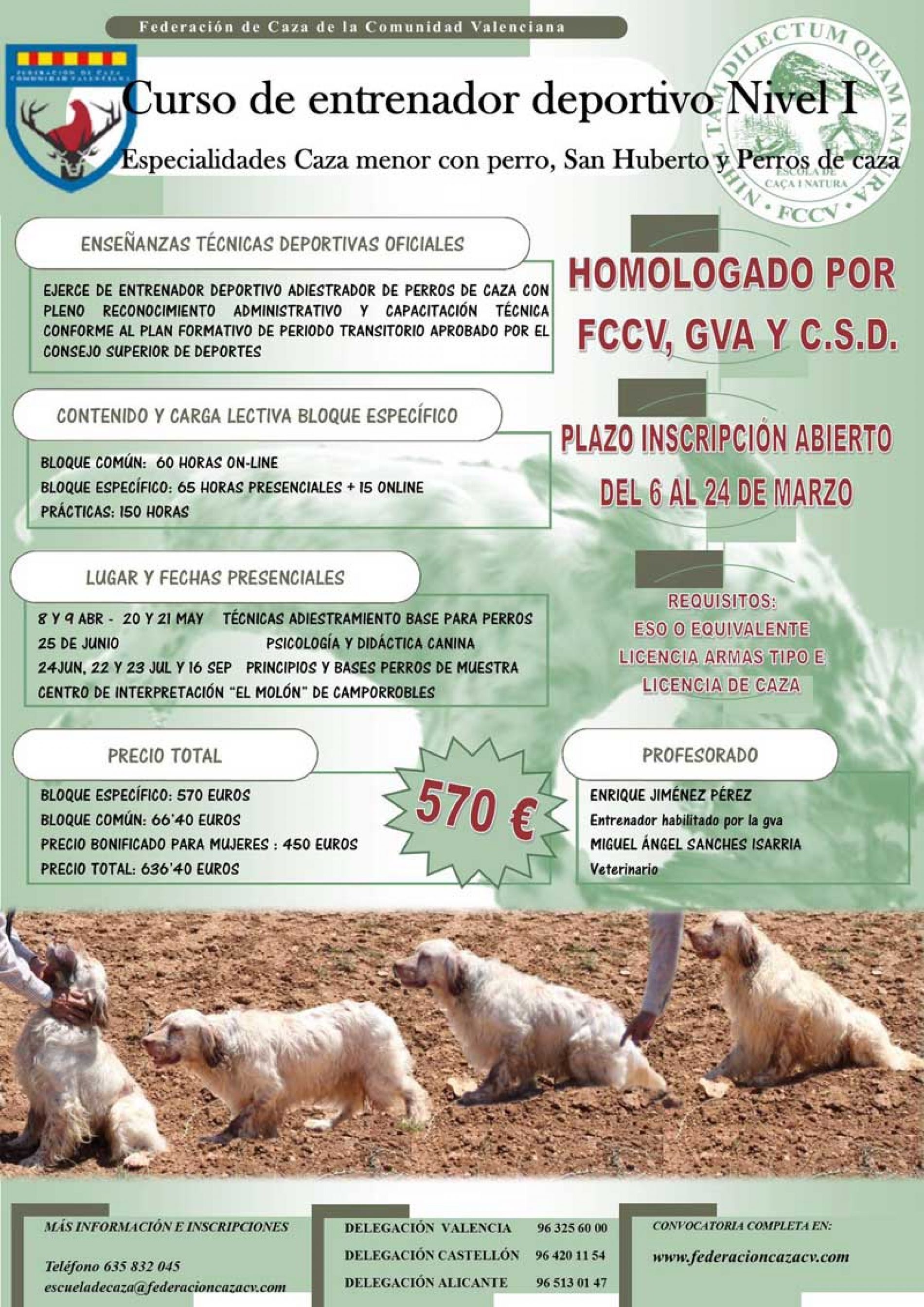 Matricula abierta para el Curso de entrenador deportivo de perros de caza de la FCCV