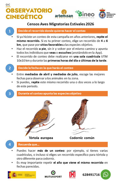 Campaña de censos de tórtola y codorniz en el Observatorio Cinegético en Trofeo caza y Conservacion
