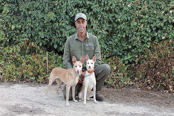 Autor del artículo posando con sus podencos en Trofeo caza y conservacion